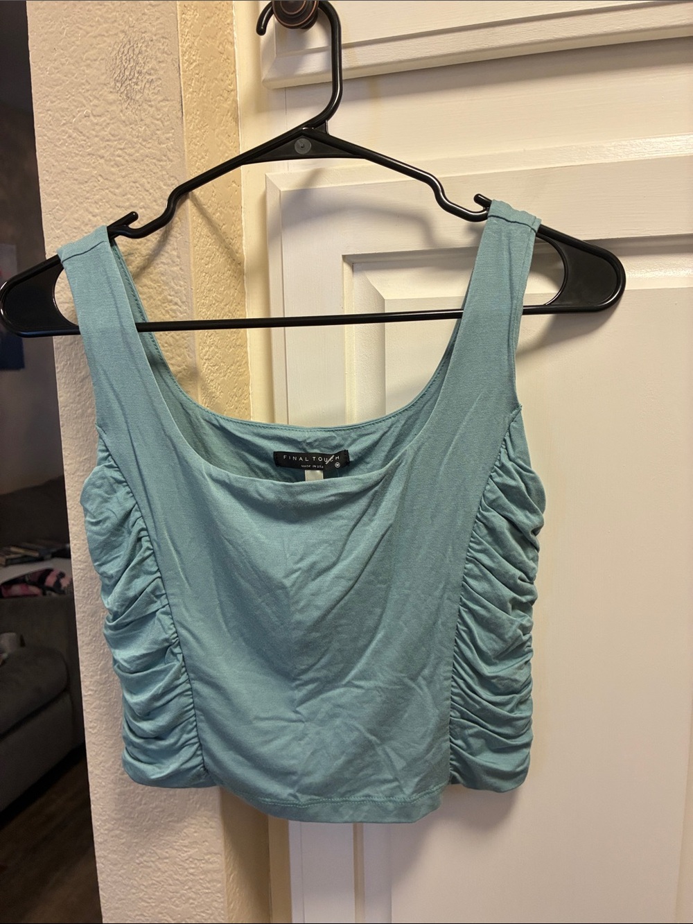 Final Touch atlantic blue cropped tank top w/ side ruching & square neckline NWT